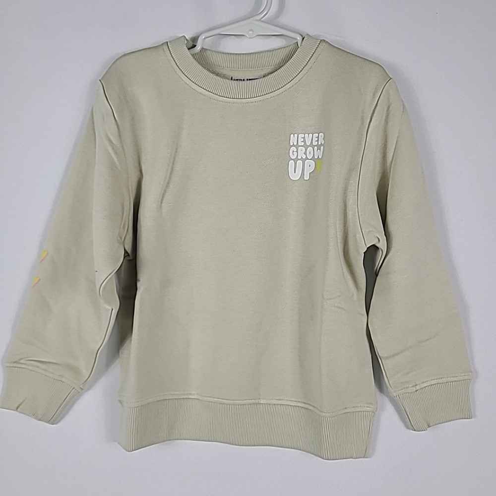 NEW Little Trouble Maker Kids Sweatshirt 'Never Grow Up' Beige Pink Lemkn Sz 3T